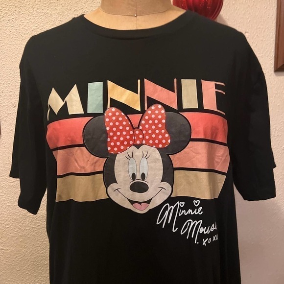 Women's Minnie Mouse Black Crew Neck T-shirt Size XL - Picture 2 of 10